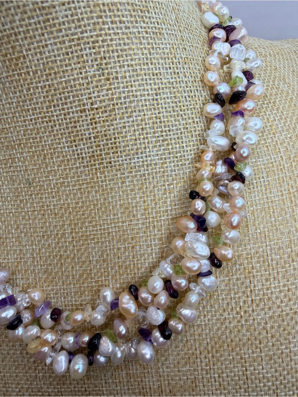 Vintage Ross-Simons Genuine Pearl, Amethyst, and Peridot Necklace - Picture 5 of 6